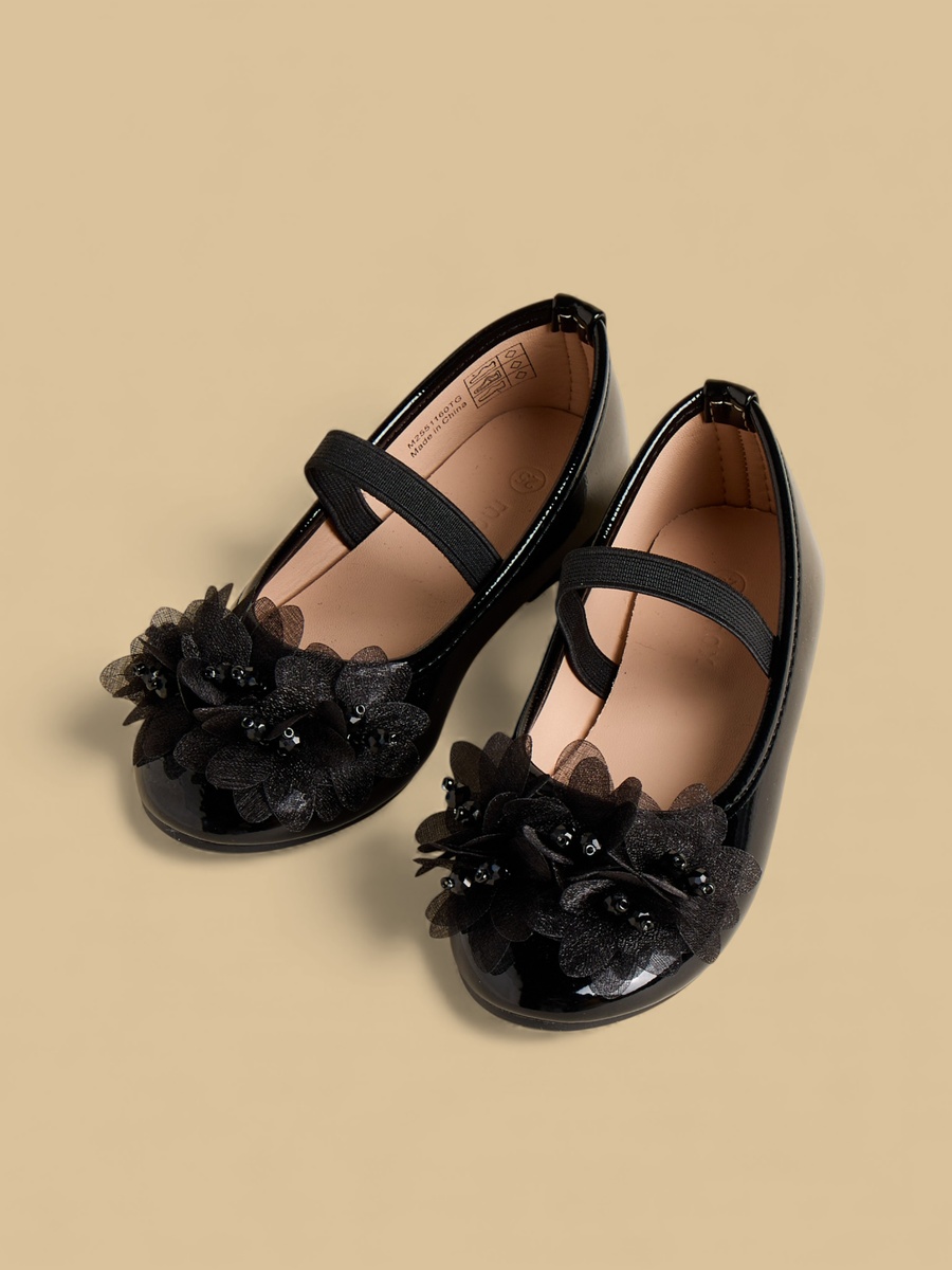 Floral Embellished Ballerina Shoes with Elasticated Strap