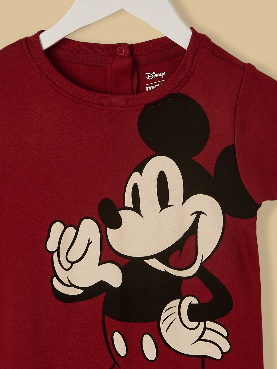 Mickey Mouse Print Cotton Romper with Cap