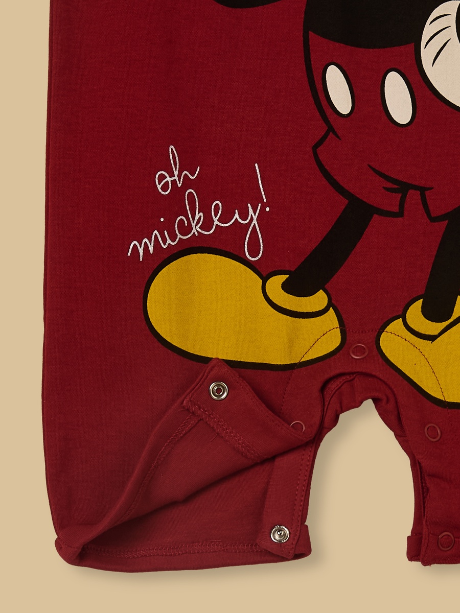 Mickey Mouse Print Cotton Romper with Cap