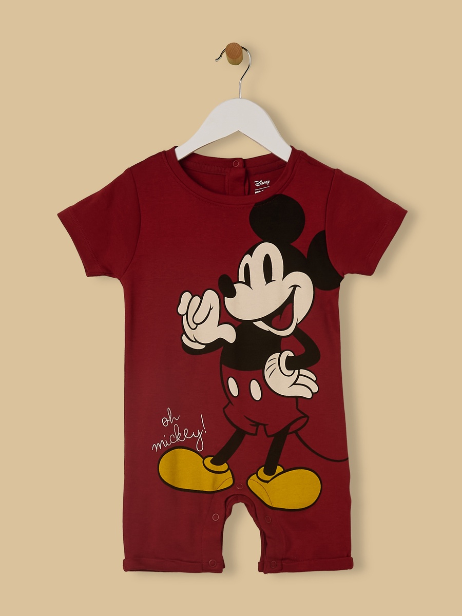 Mickey Mouse Print Cotton Romper with Cap