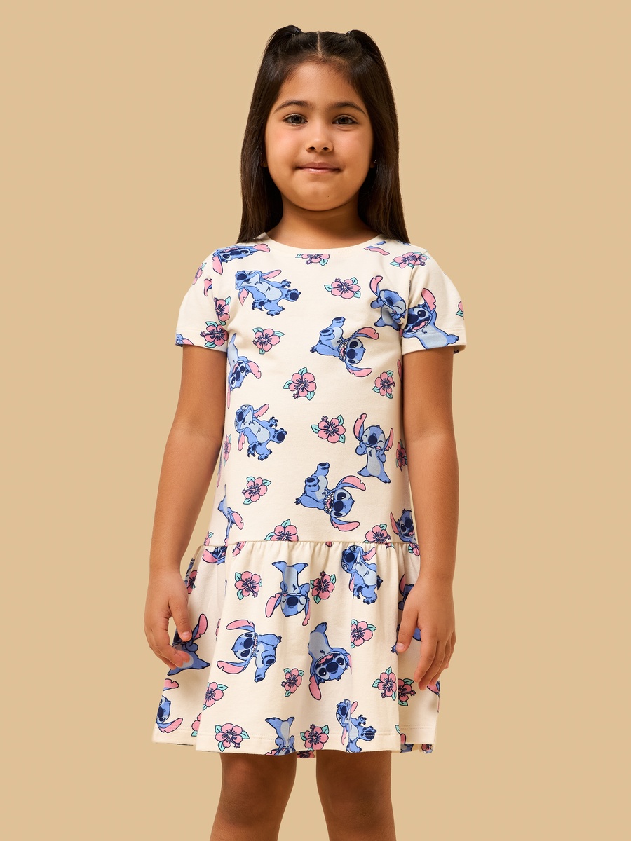 Stitch Print Cotton Drop Waist Dress