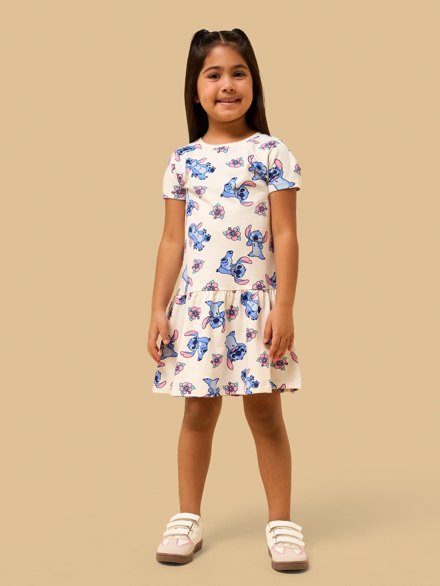 Stitch Print Cotton Drop Waist Dress