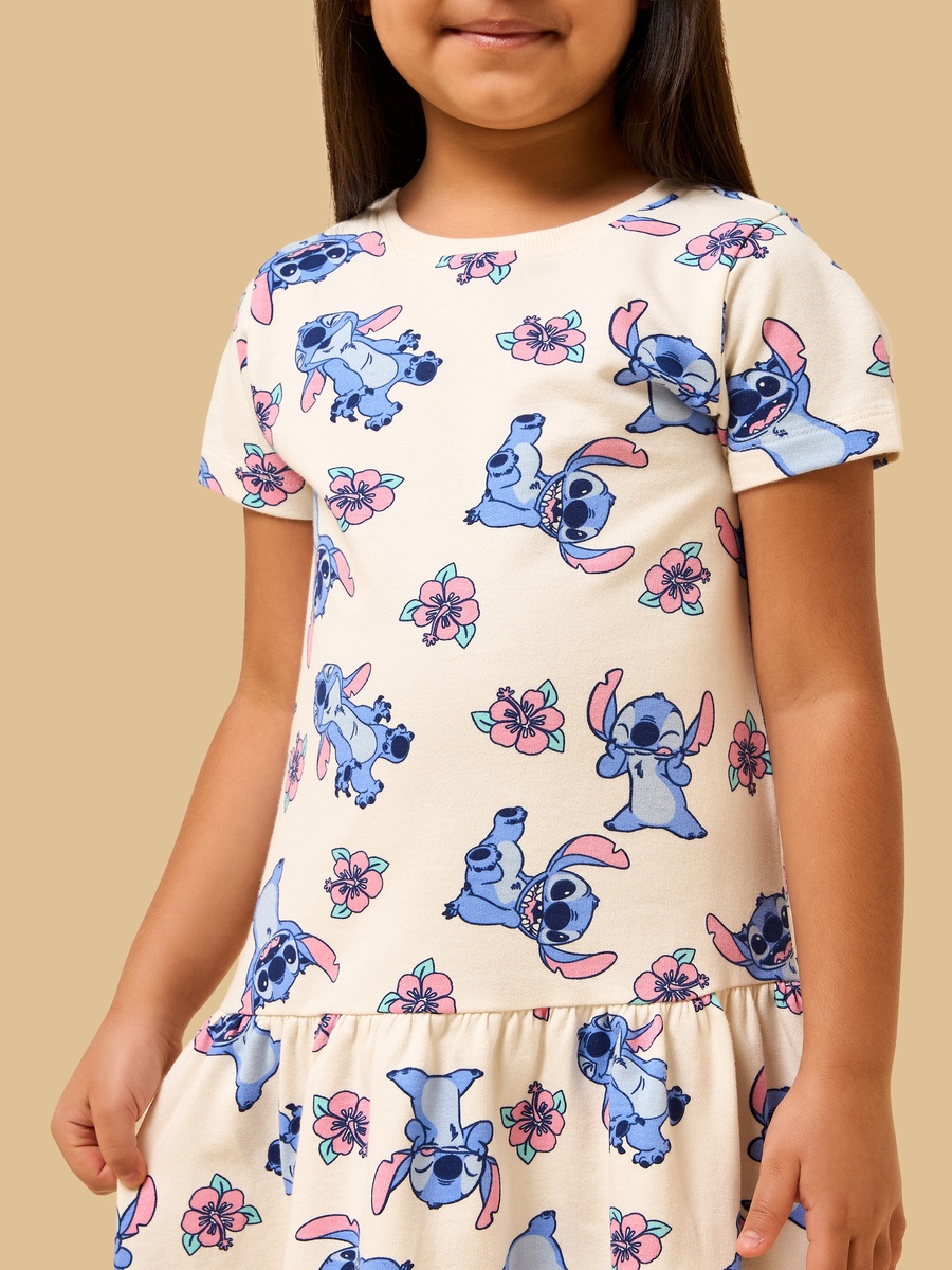 Stitch Print Cotton Drop Waist Dress