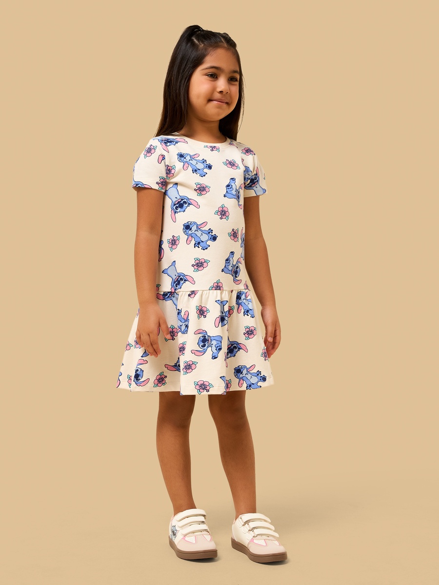 Stitch Print Cotton Drop Waist Dress