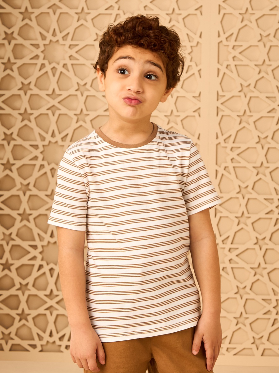 Twill Shacket With Striped T-Shirt And Pants