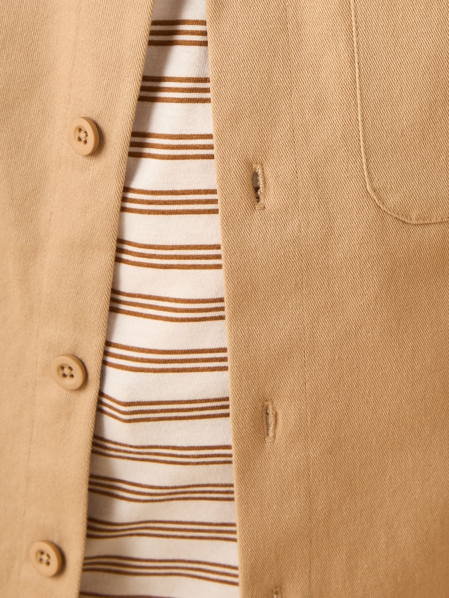 Twill Shacket With Striped T-Shirt And Pants