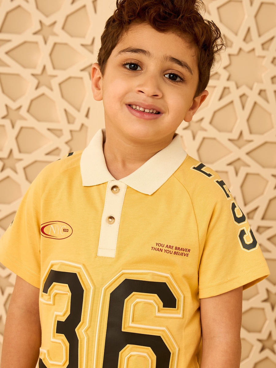 Varsity Print Cotton Polo T-Shirt and Shorts Set