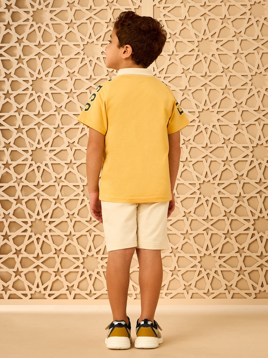 Varsity Print Cotton Polo T-Shirt and Shorts Set