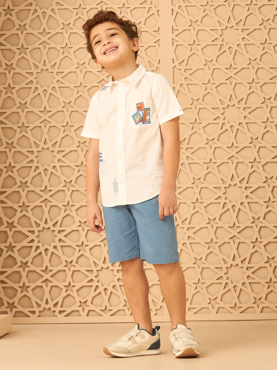 Printed Cotton Shirt and Shorts Set