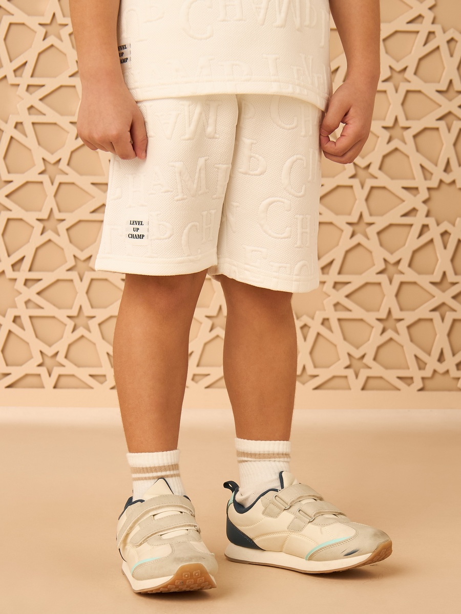 Alphabet Embossed Cotton T-Shirt and Shorts Set