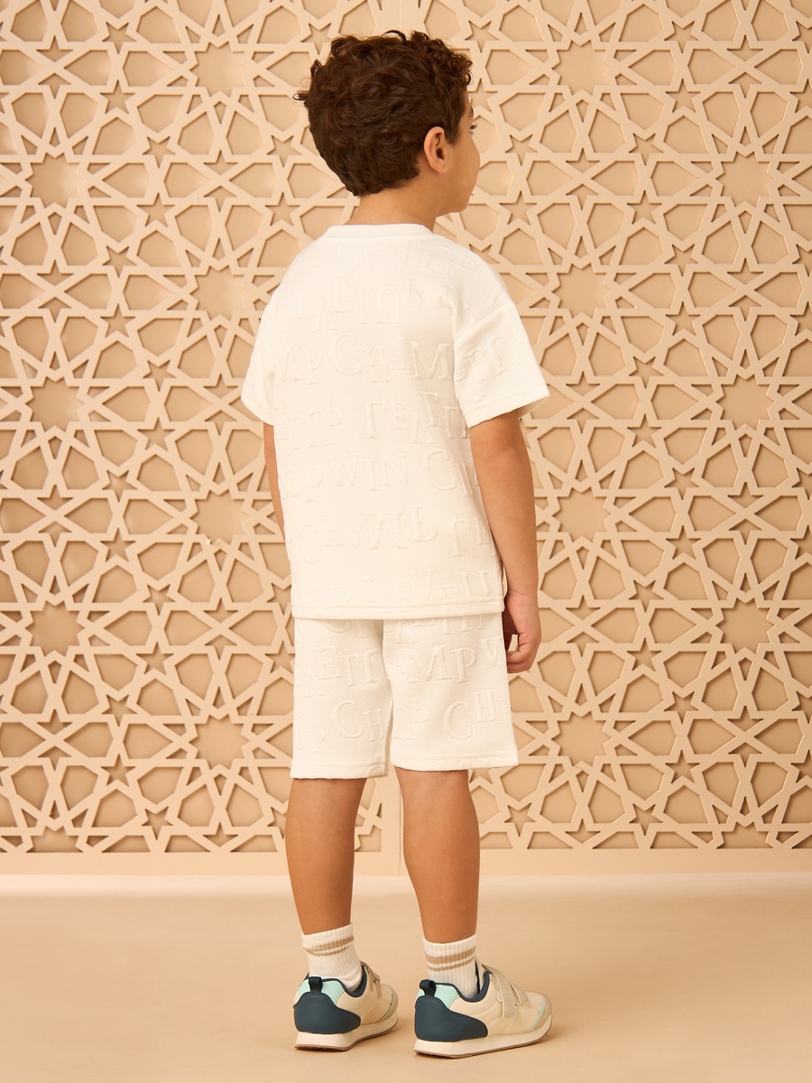 Alphabet Embossed Cotton T-Shirt and Shorts Set