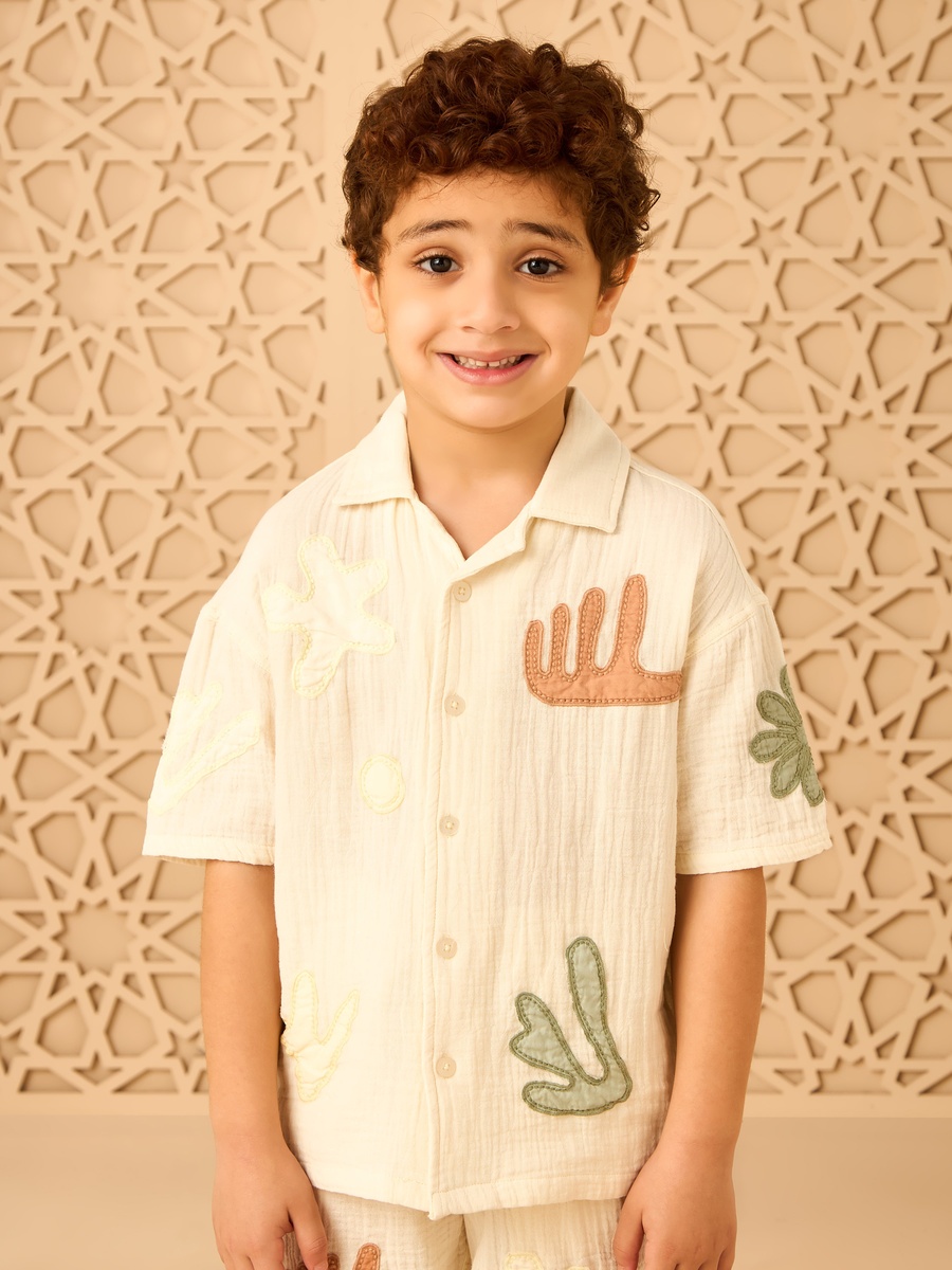 Floral Embroidered Cotton Shirt and Shorts Set