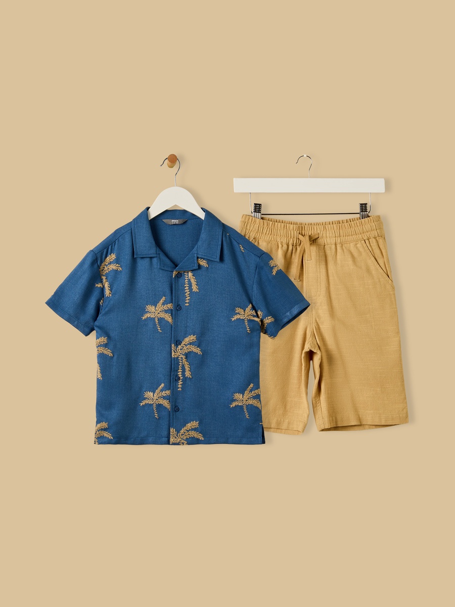 Embroidered Cotton Shirt and Shorts Set