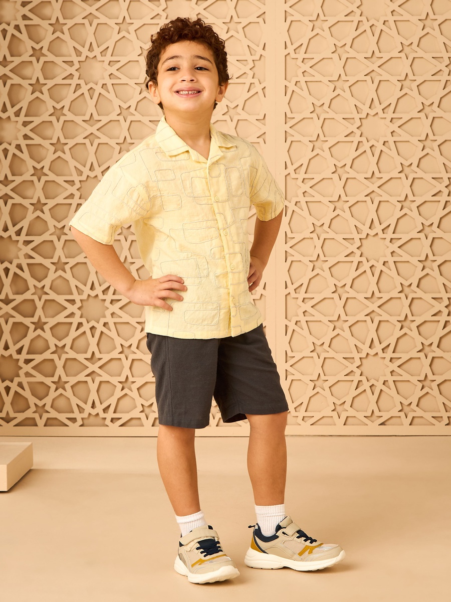 Embroidered Cotton Shirt and Shorts Set