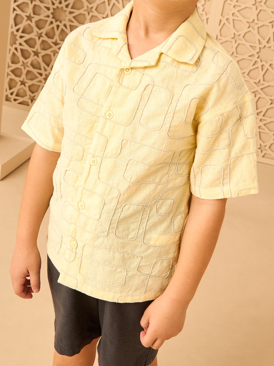 Embroidered Cotton Shirt and Shorts Set