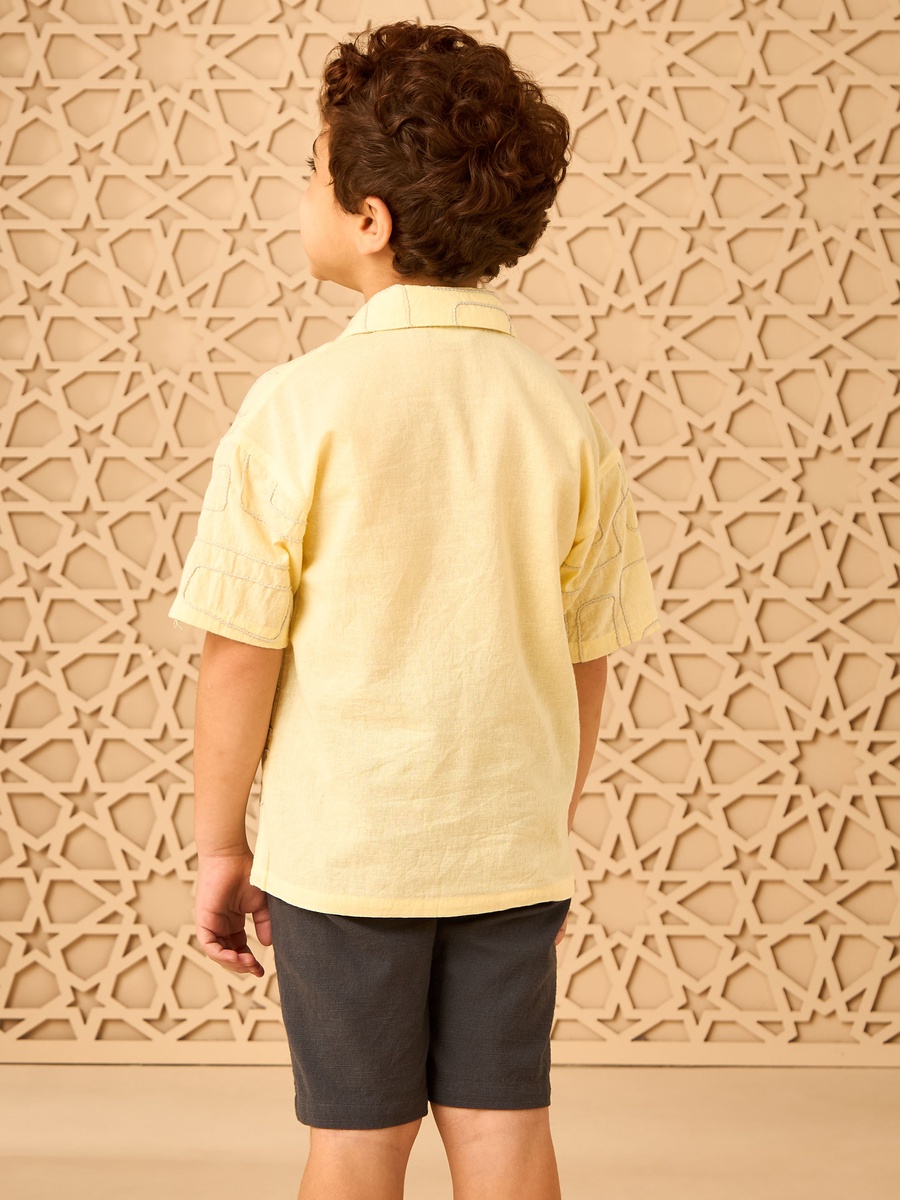 Embroidered Cotton Shirt and Shorts Set