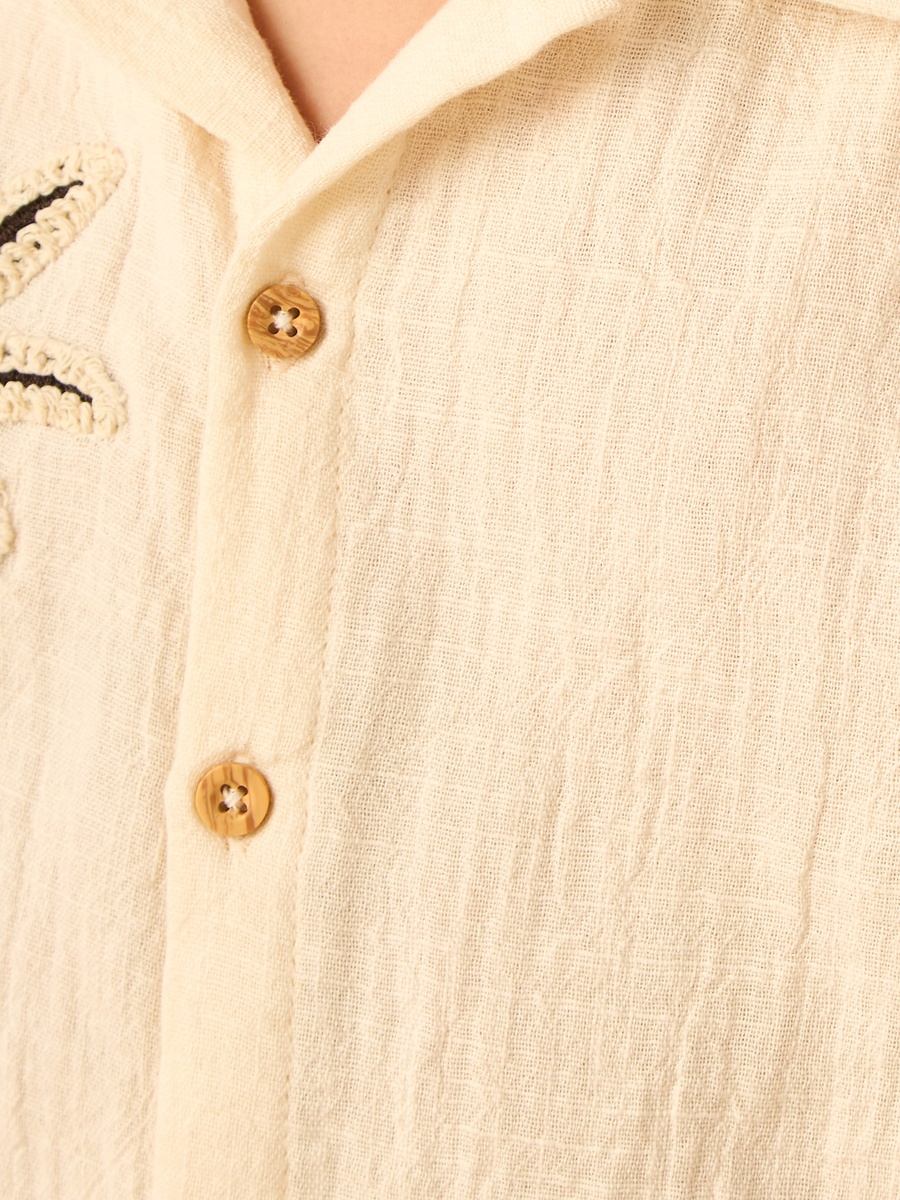 Palm Tree Embroidered Cotton Shirt and Shorts Set