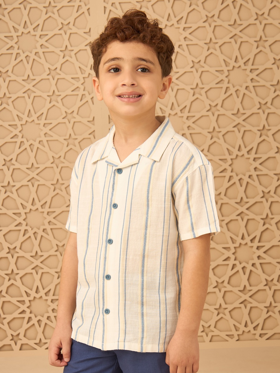 Striped Cotton Shirt and Shorts Set
