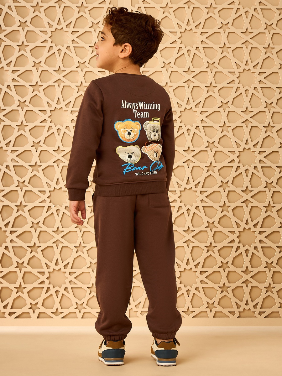 Bear Print Sweatshirt and Joggers Set