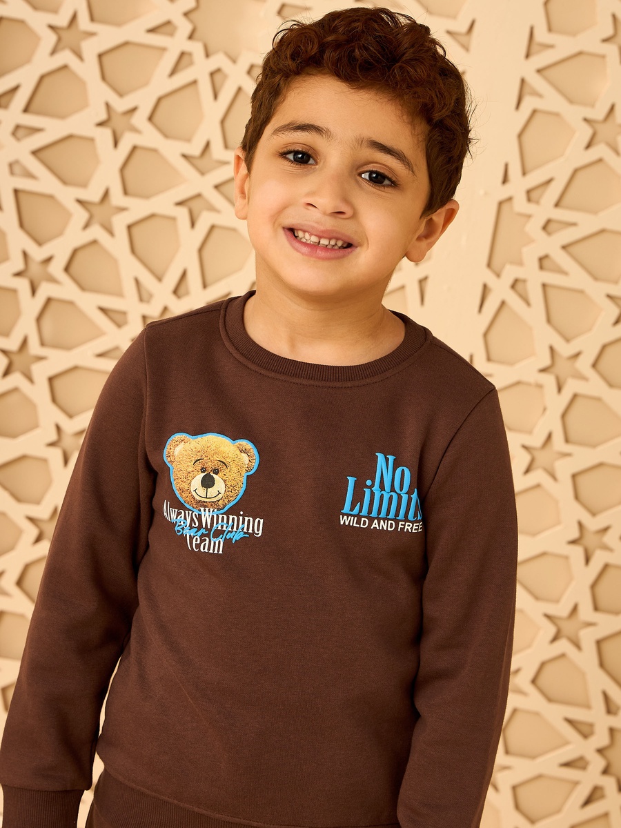 Bear Print Sweatshirt and Joggers Set