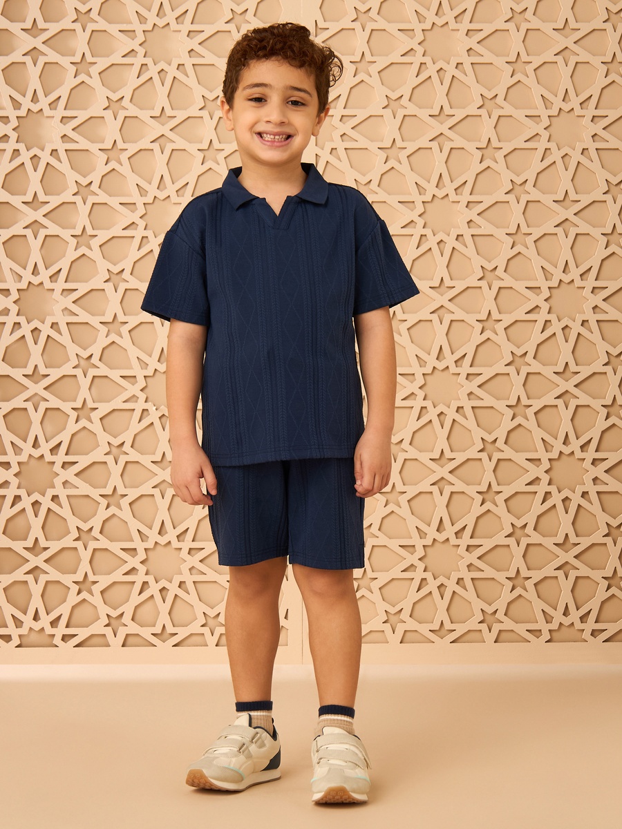 Jacquard Cotton Polo T-Shirt and Shorts Set