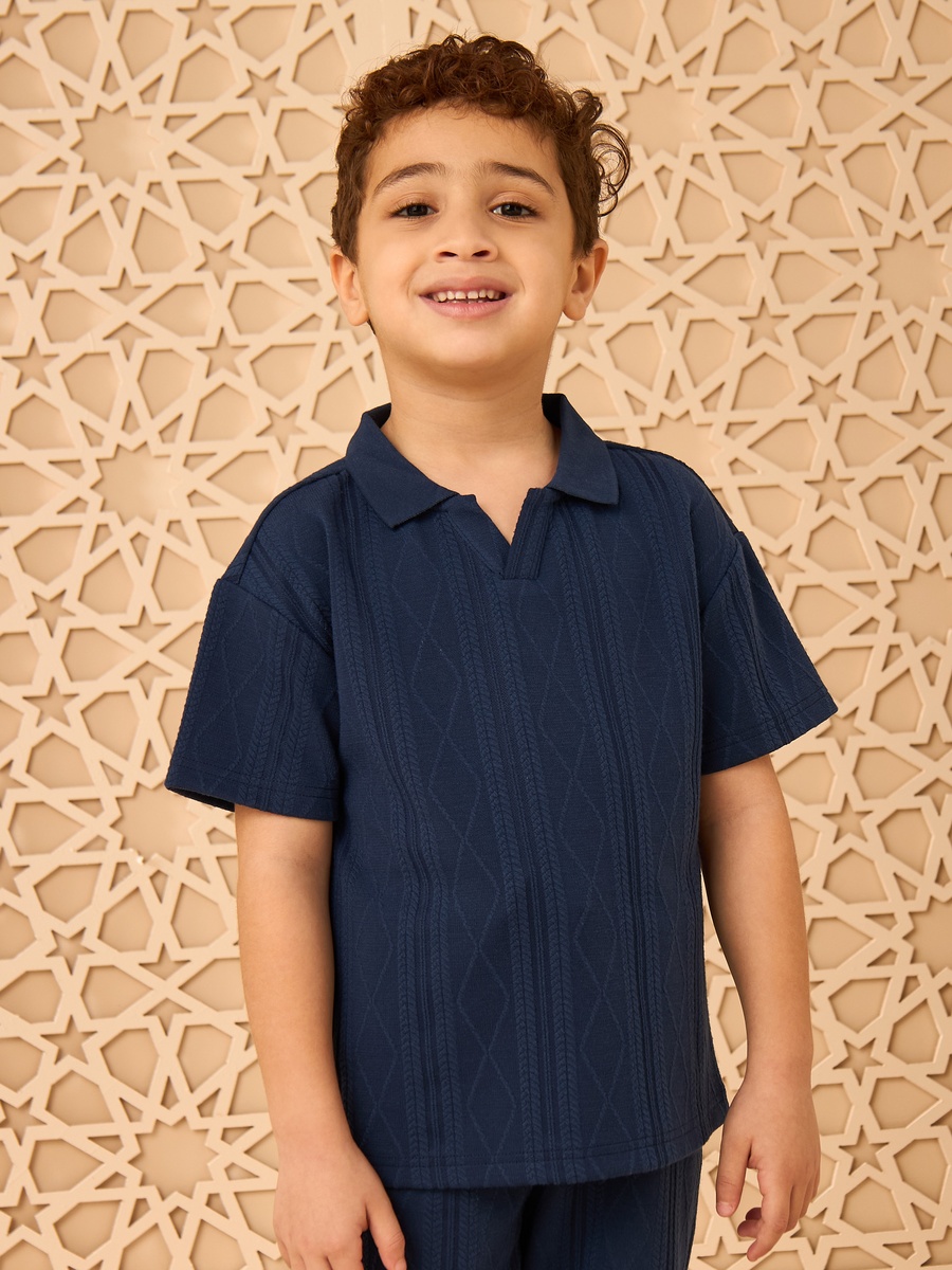 Jacquard Cotton Polo T-Shirt and Shorts Set