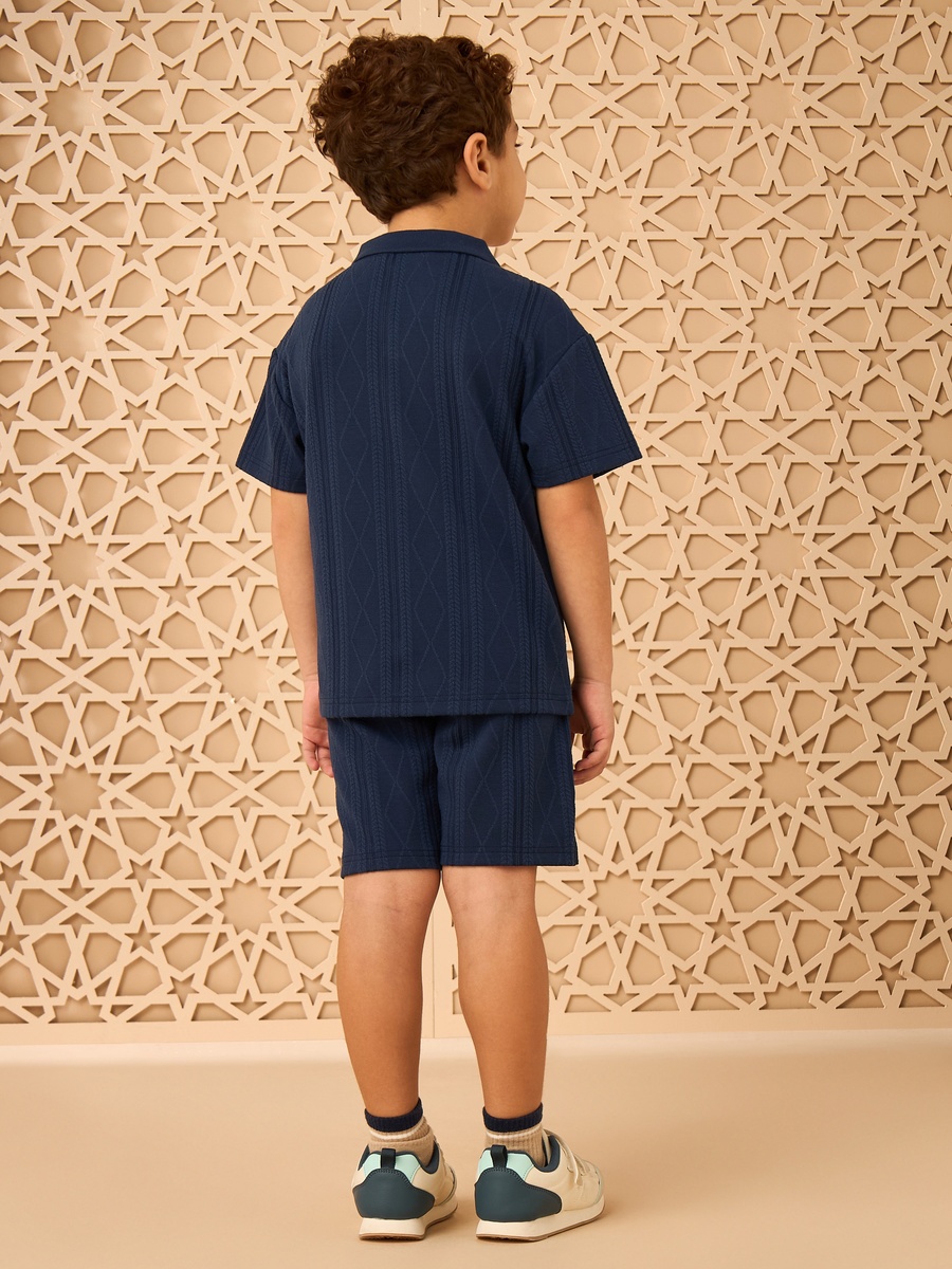 Jacquard Cotton Polo T-Shirt and Shorts Set