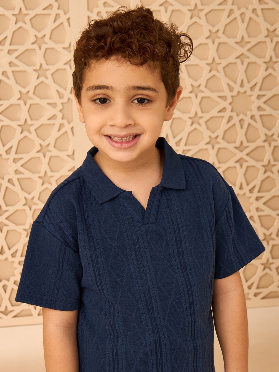 Jacquard Cotton Polo T-Shirt and Shorts Set