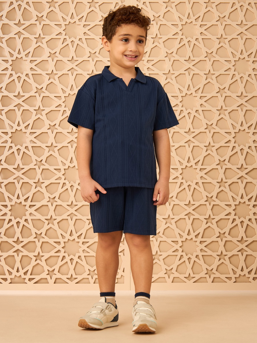 Jacquard Cotton Polo T-Shirt and Shorts Set