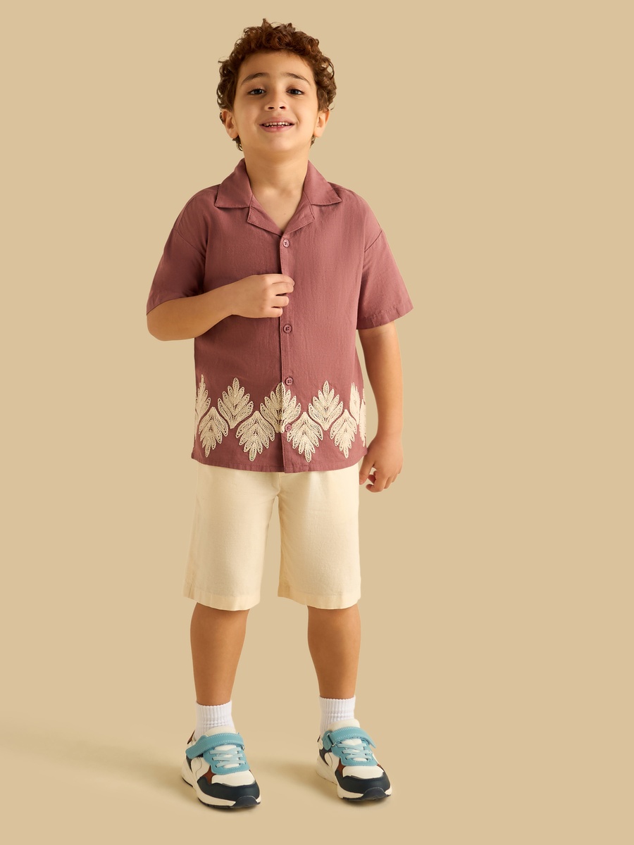 Embroidered Cotton Shirt And Shorts Set