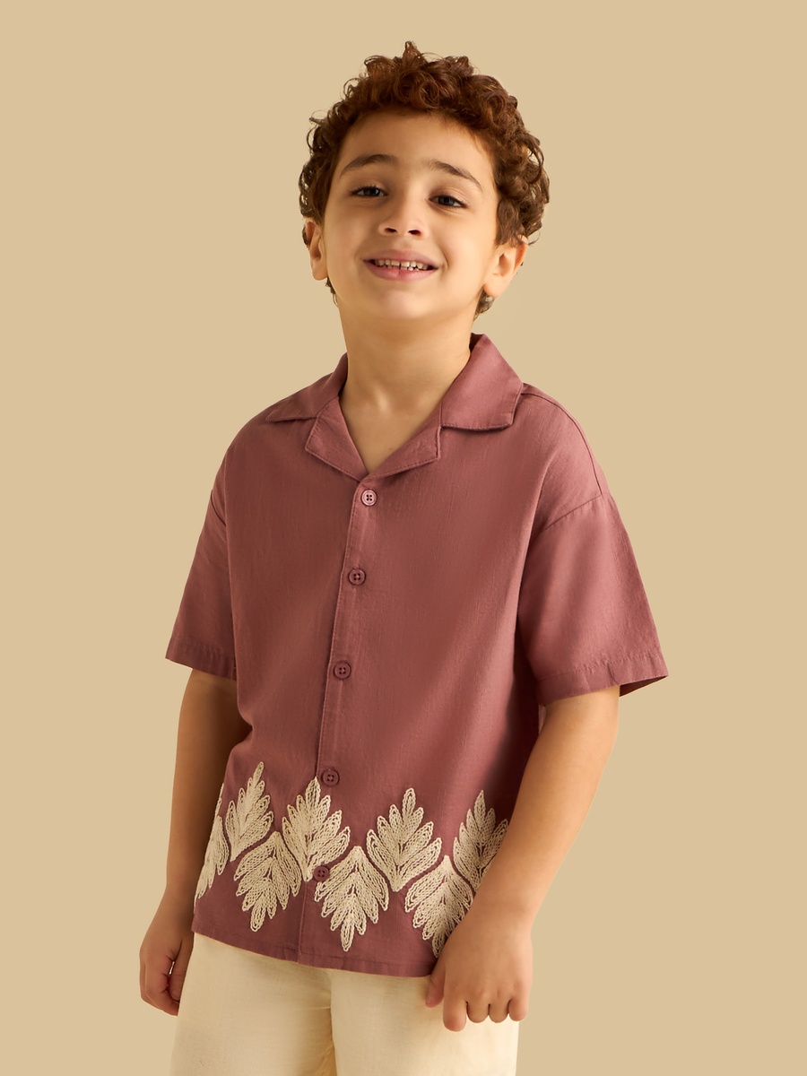 Embroidered Cotton Shirt And Shorts Set
