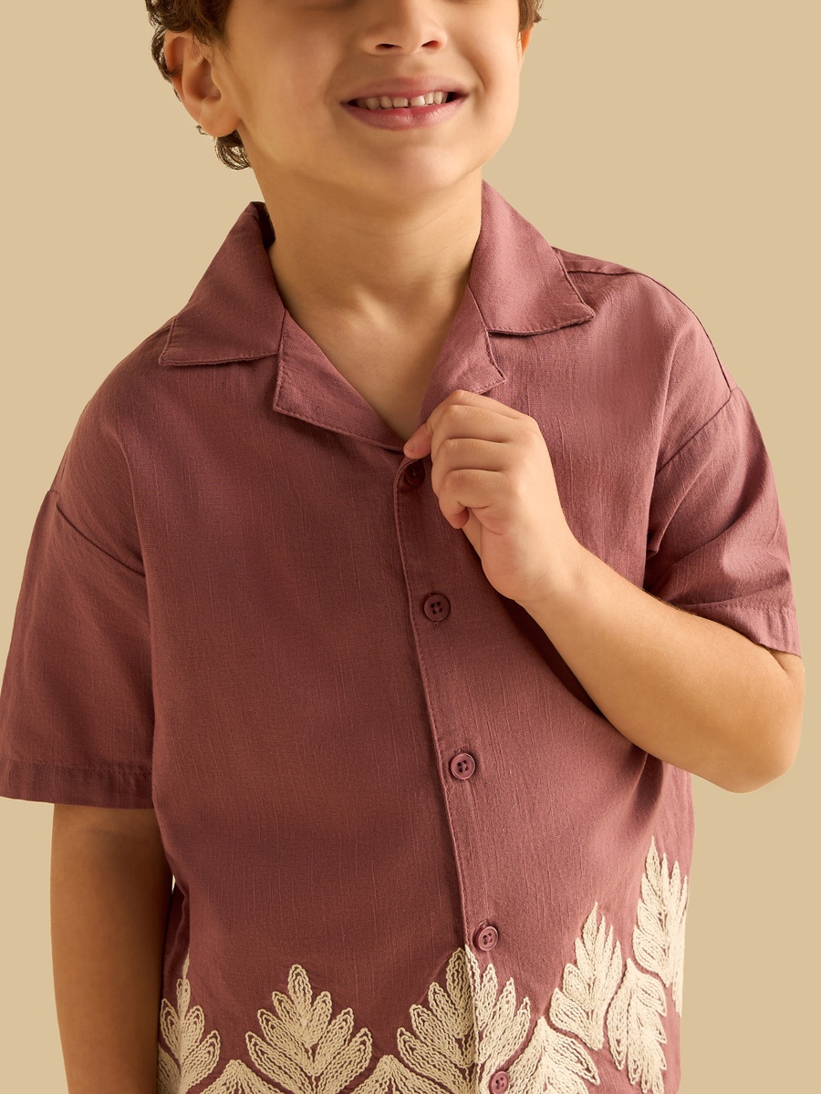 Embroidered Cotton Shirt And Shorts Set