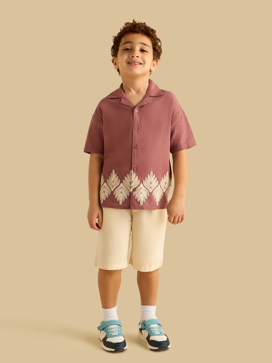 Embroidered Cotton Shirt And Shorts Set