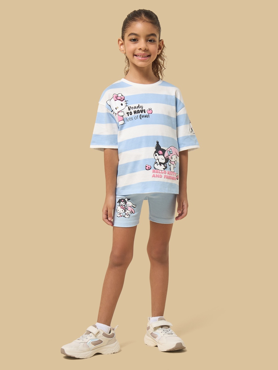 Hello Kitty and Friends Print Cotton T-Shirt and Short Leggings Set