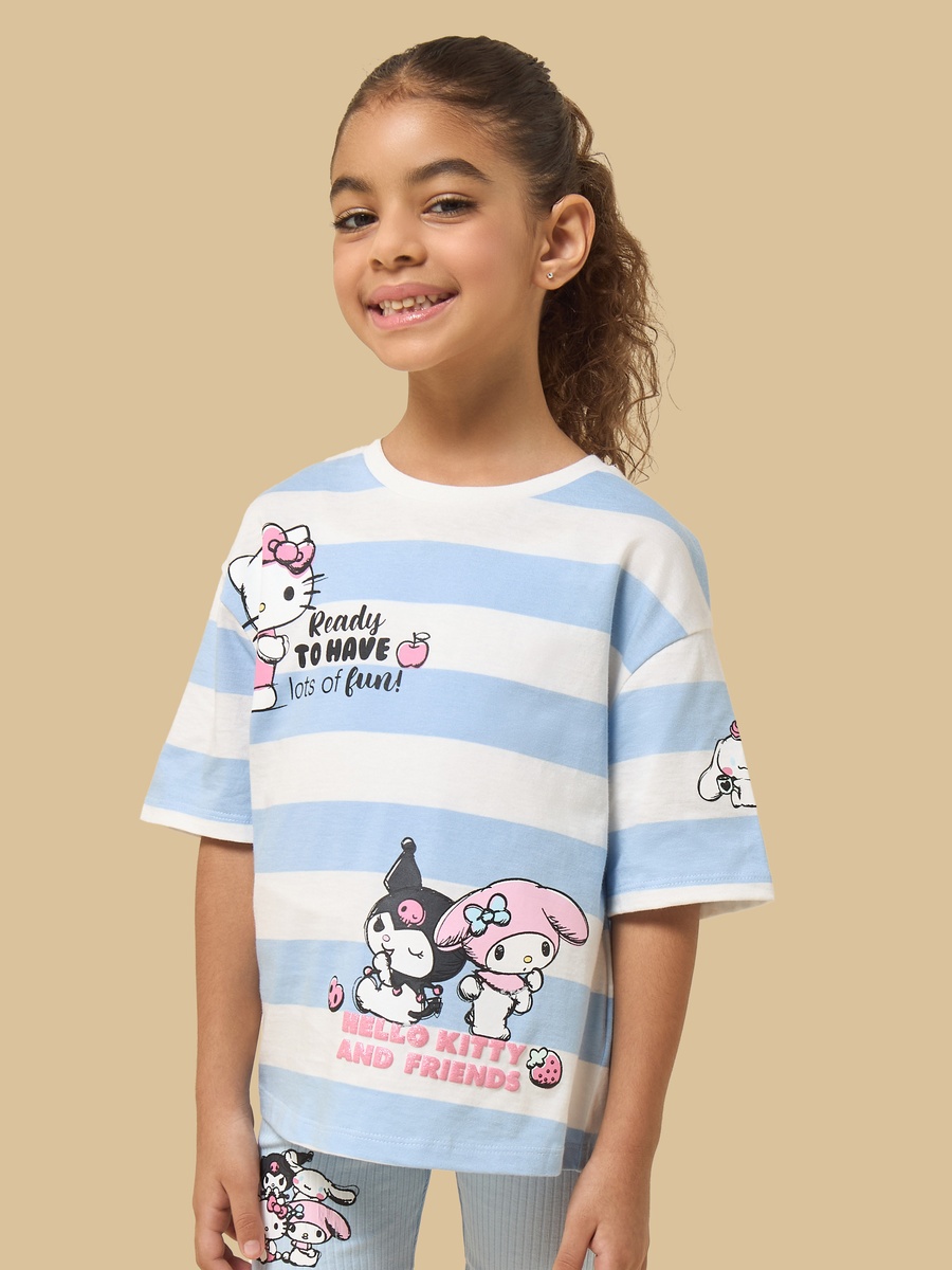 Hello Kitty and Friends Print Cotton T-Shirt and Short Leggings Set