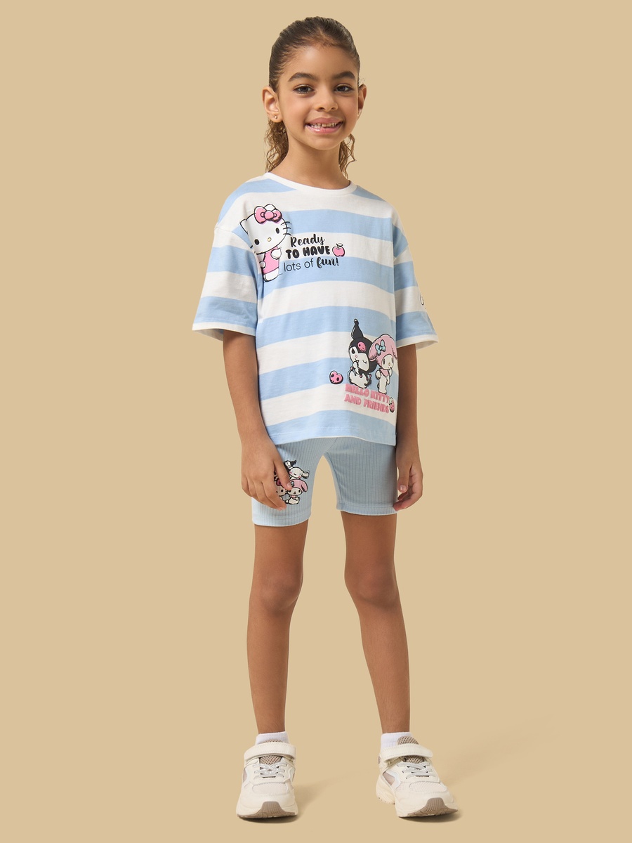 Hello Kitty and Friends Print Cotton T-Shirt and Short Leggings Set