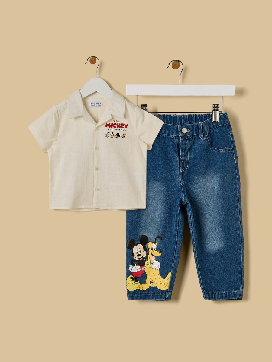 Mickey Mouse and Friends Print Cotton Shirt and Jeans Set
