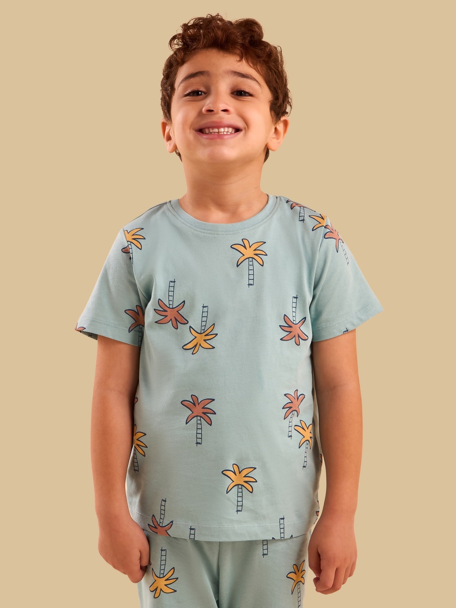 Palm Tree Print Cotton Pyjama Set