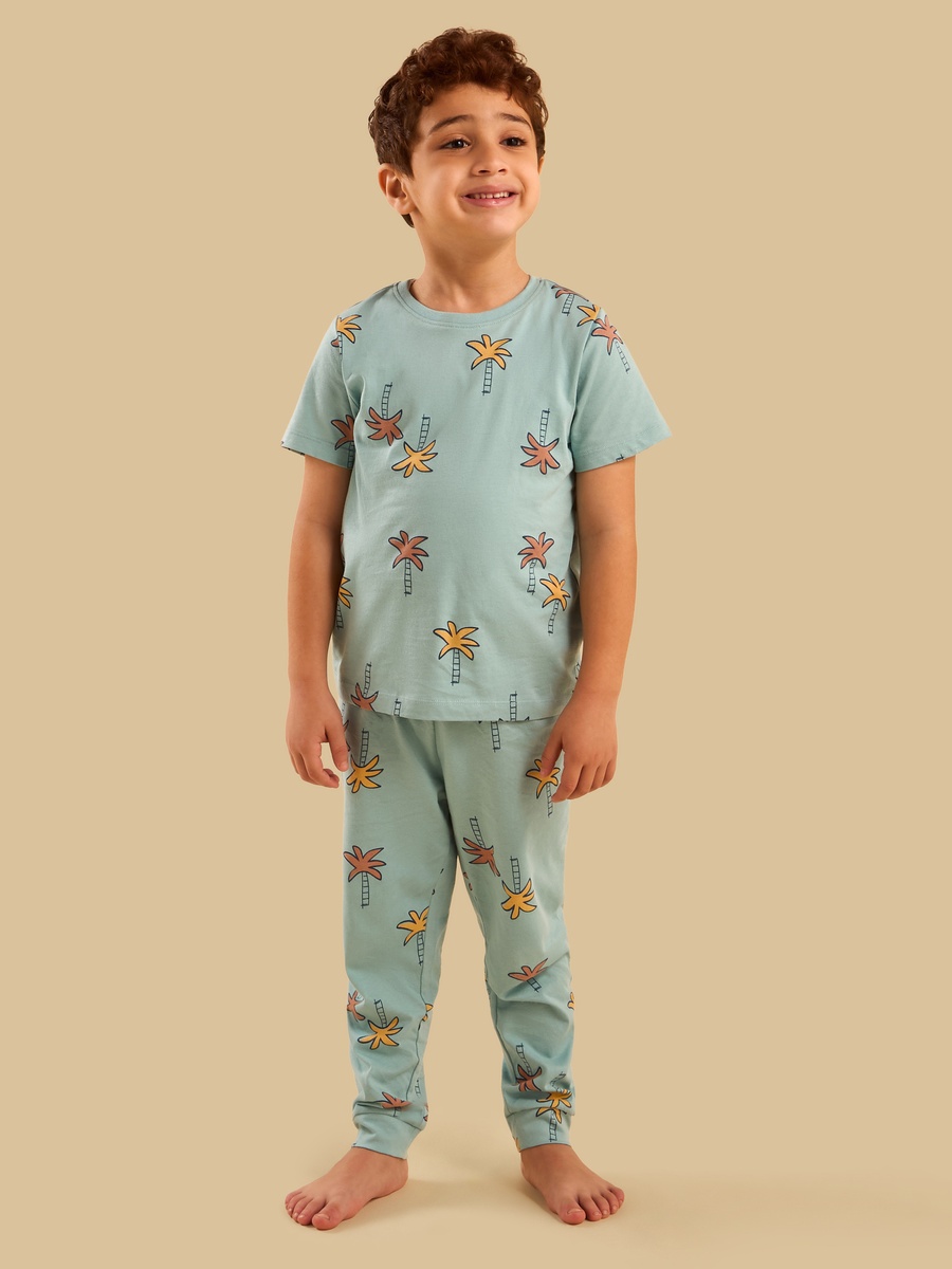 Palm Tree Print Cotton Pyjama Set