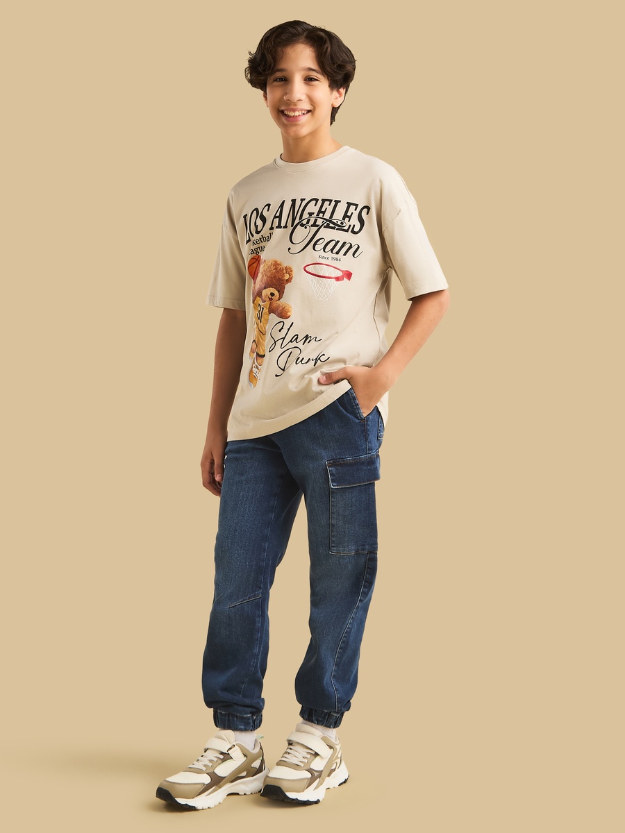 Slam Dunk Bear Print Cotton T-Shirt