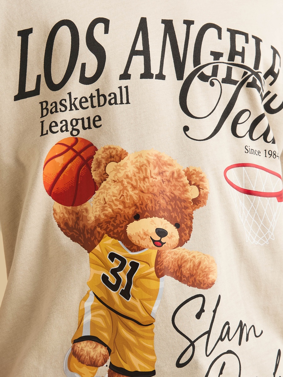 Slam Dunk Bear Print Cotton T-Shirt
