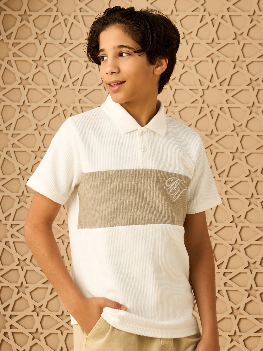 تيشيرت بولو قطن بتصميم قوالب ملونة