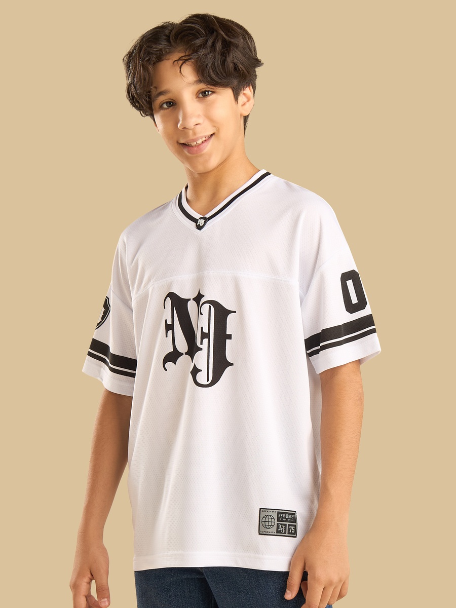 Varsity Print V-Neck Athleisure T-Shirt