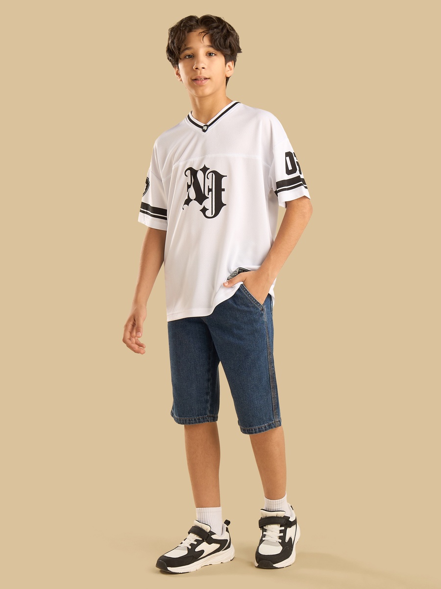 Varsity Print V-Neck Athleisure T-Shirt