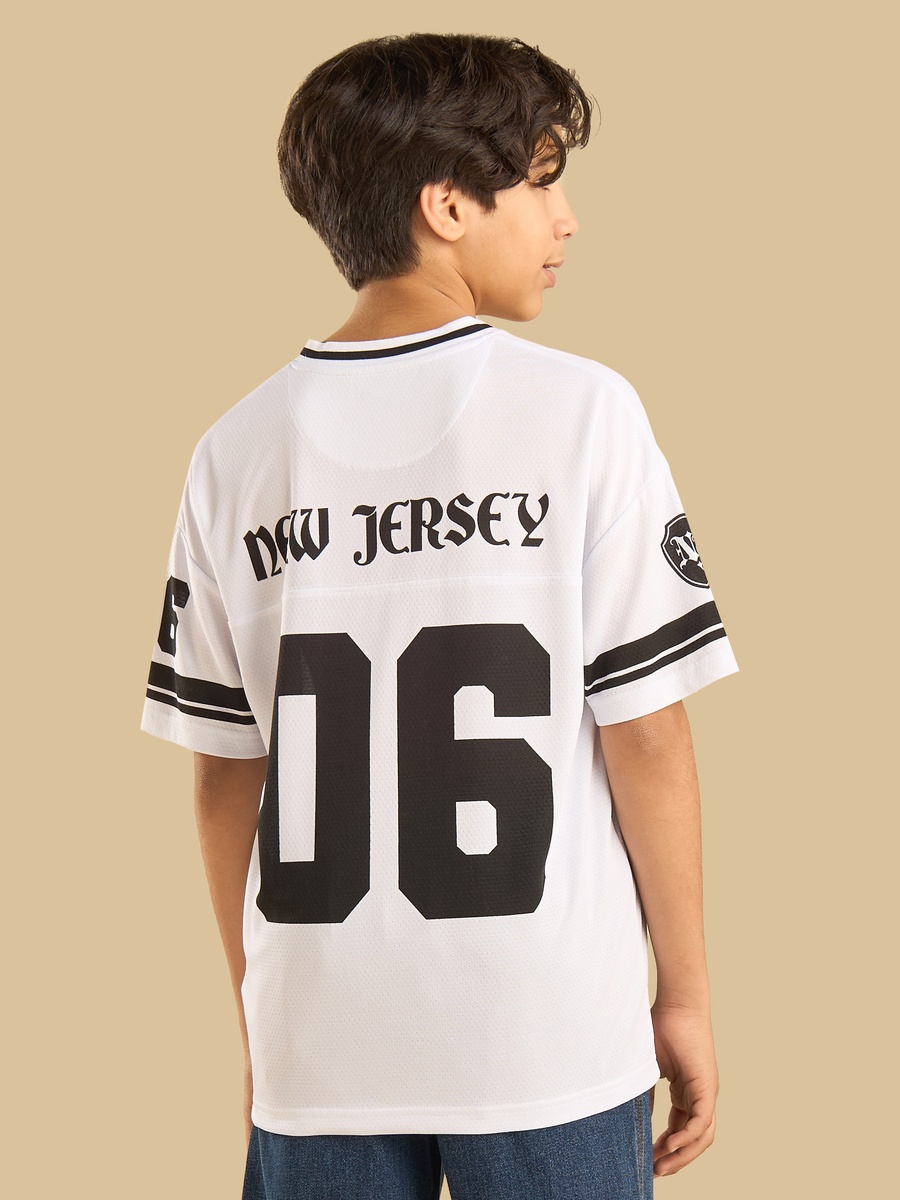 Varsity Print V-Neck Athleisure T-Shirt