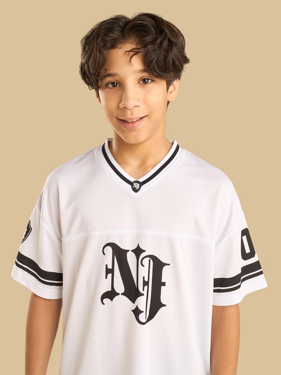 Varsity Print V-Neck Athleisure T-Shirt