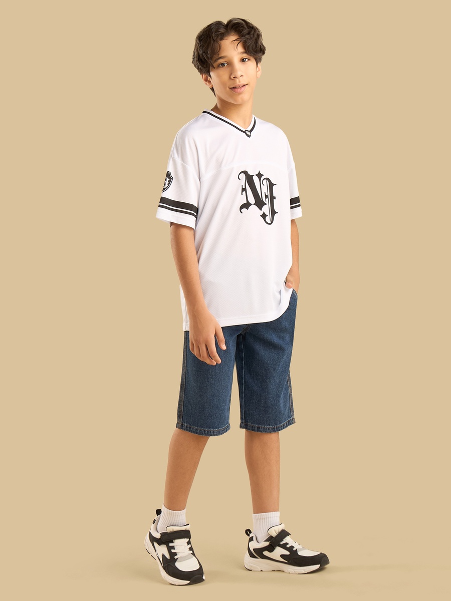 Varsity Print V-Neck Athleisure T-Shirt