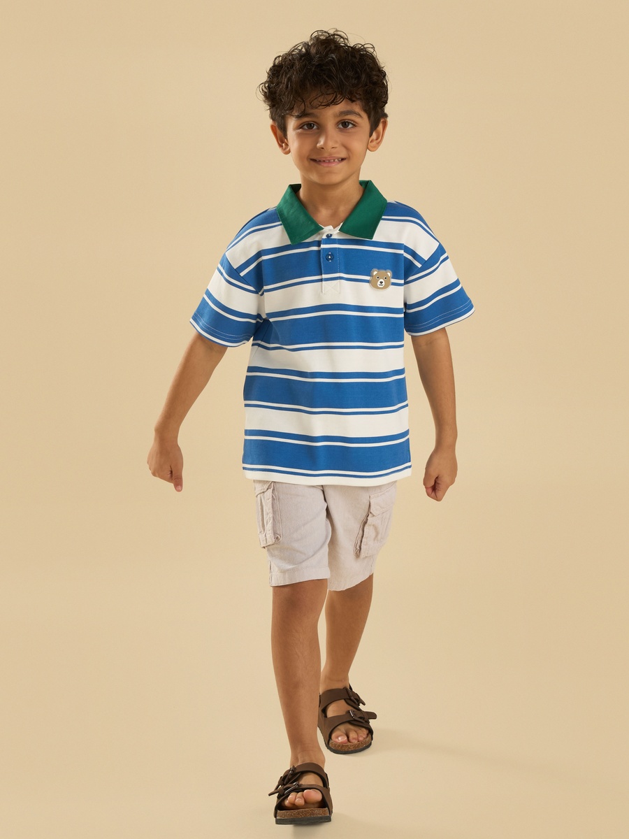 Striped Polo T-Shirt with Contrast Collar