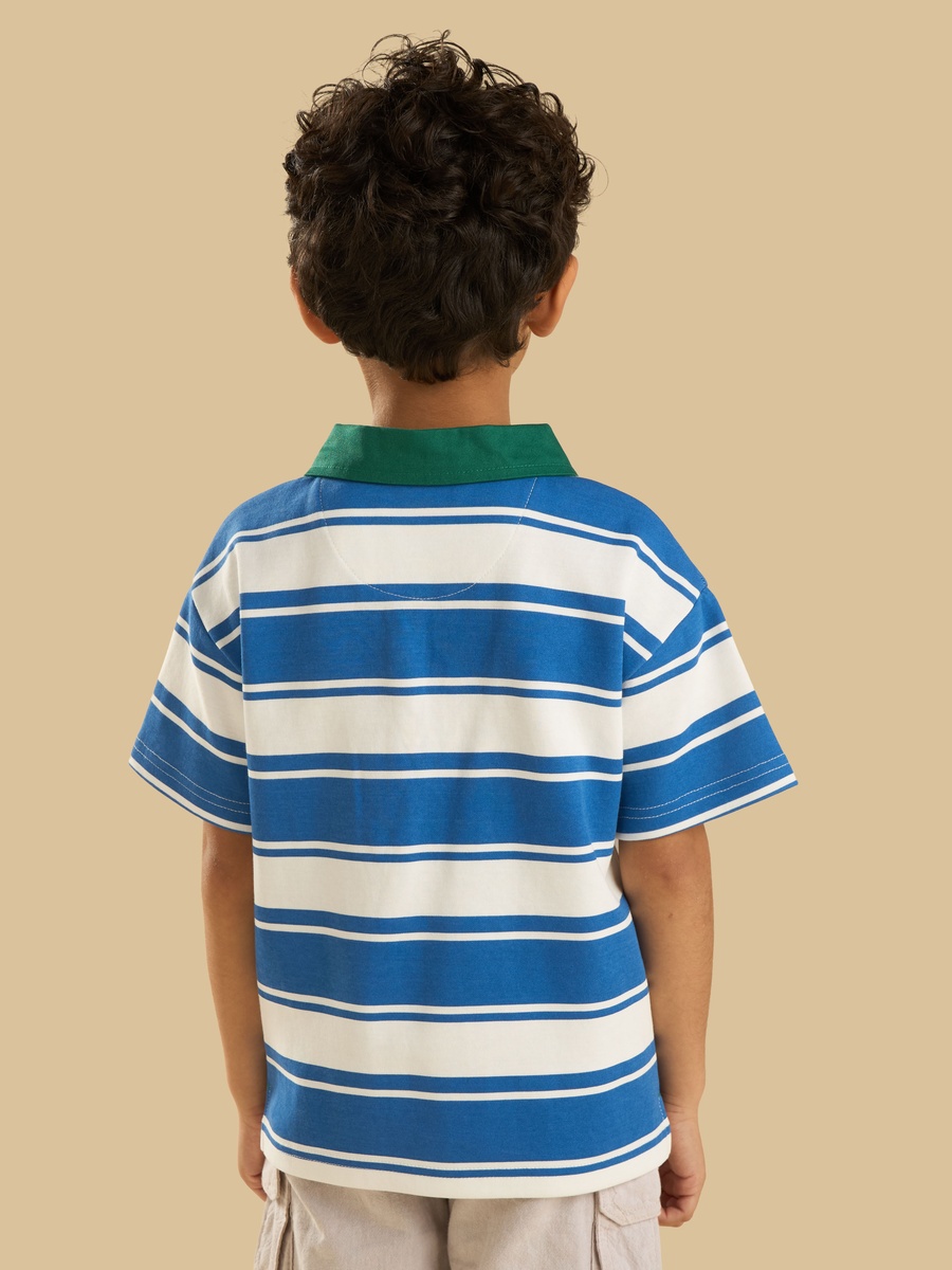 Striped Polo T-Shirt with Contrast Collar
