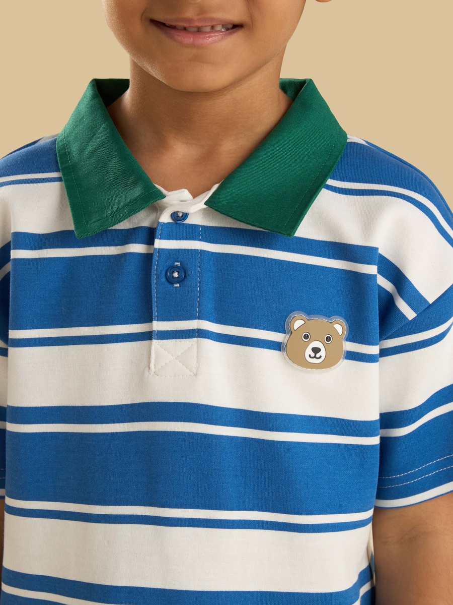 Striped Polo T-Shirt with Contrast Collar